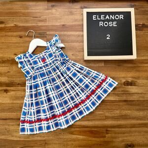 Eleanor Rose School Plaid Lacey Dress 2 Blue Cream Red Sleeveless Ruffle Ricrac